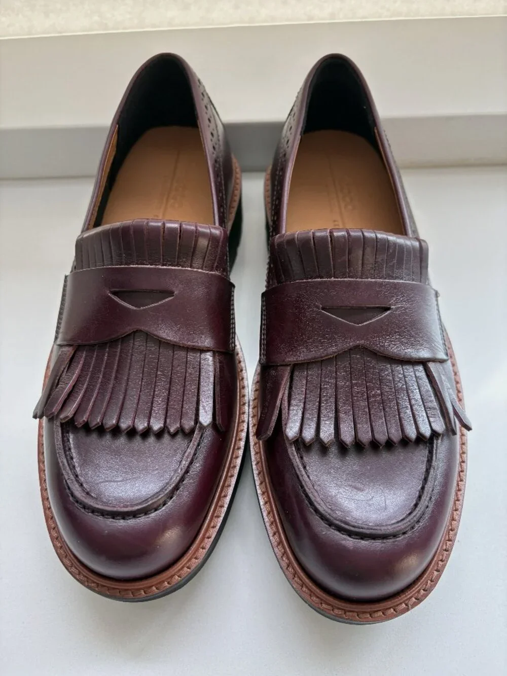 Ecco Metropole Oslo Penny Loafers Leather Kiltie Brogue Slip On Ruby Size 37 NEW